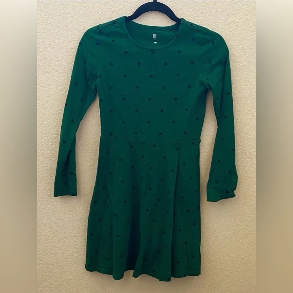 GAP Green Kids Dress with Navy Dots. Size XL.
